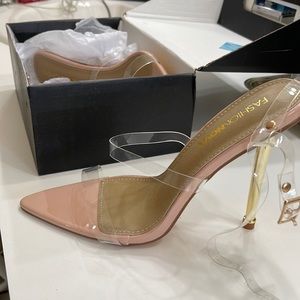 Fashion, nova clear strap heels, size 8, never worn, still in the box